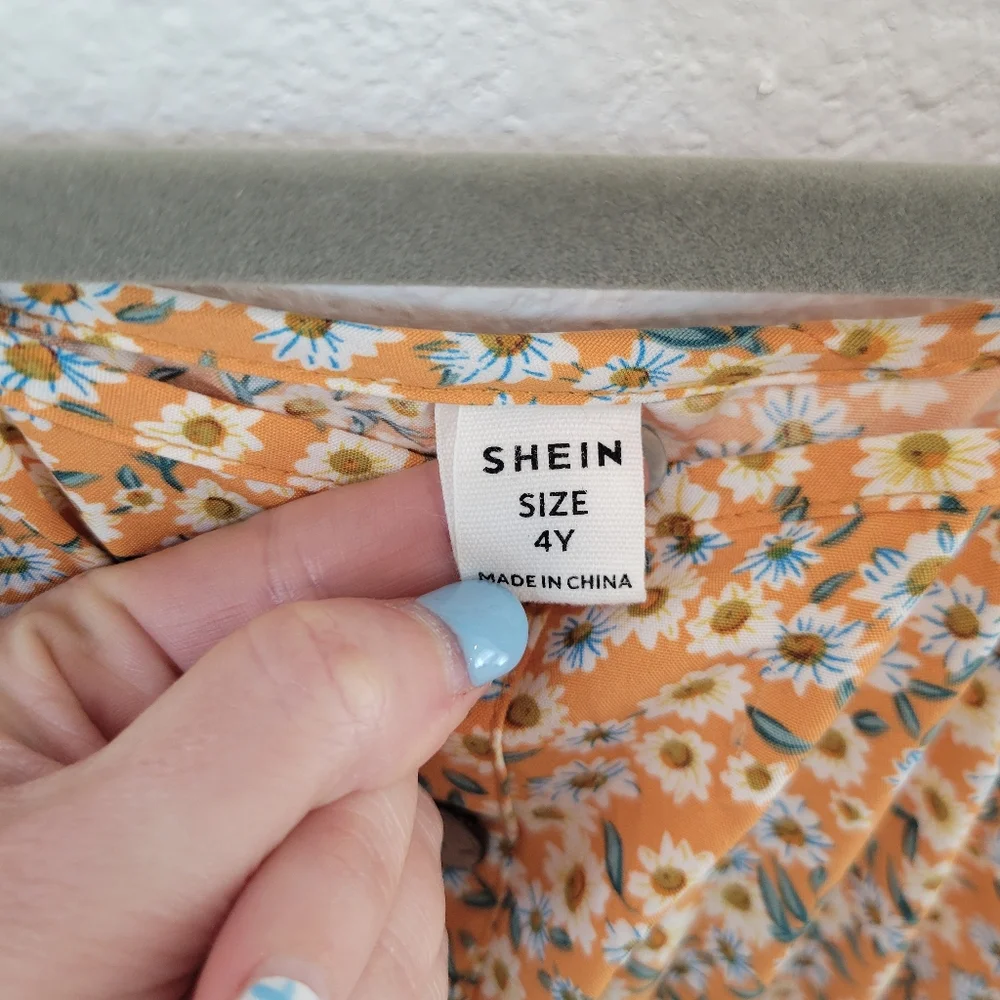 Shein Girls Yellow Daisy Floral Midi Sundress Size‎ 4